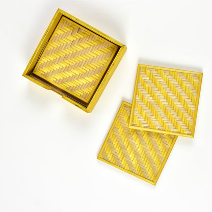 Handwoven Bamboo Coasters - Yellow