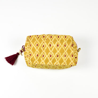 Yellow & Maroon Kalamkari Travel Pouch