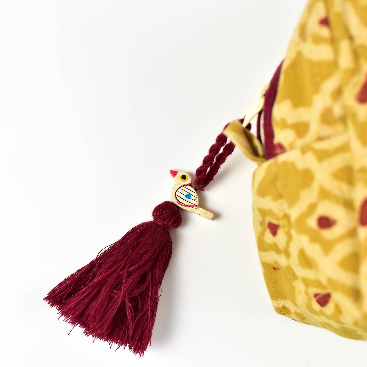 Yellow & Maroon Kalamkari Travel Pouch