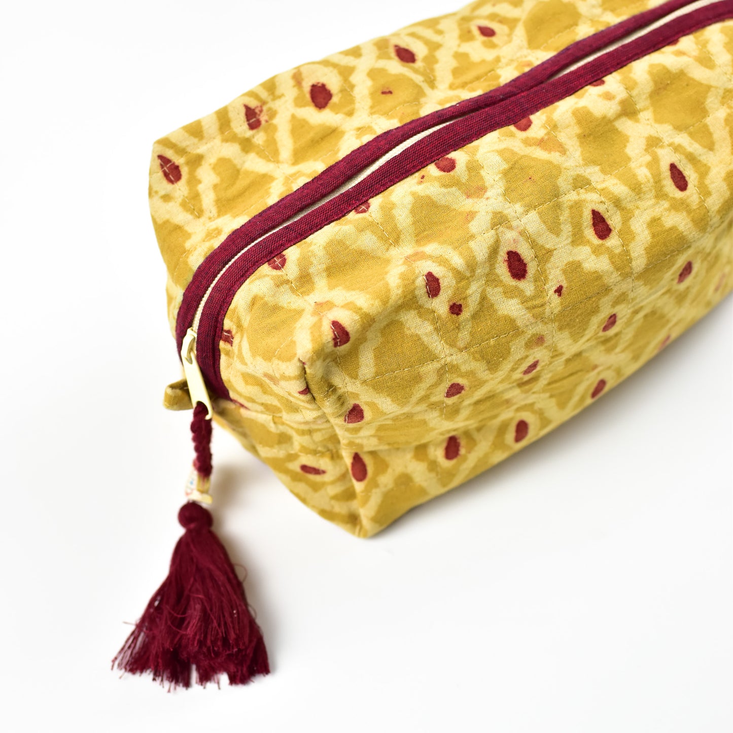 Yellow & Maroon Kalamkari Travel Pouch