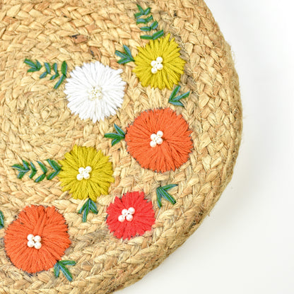 Floral Embroidered Jute & Macrame Round Sling bag