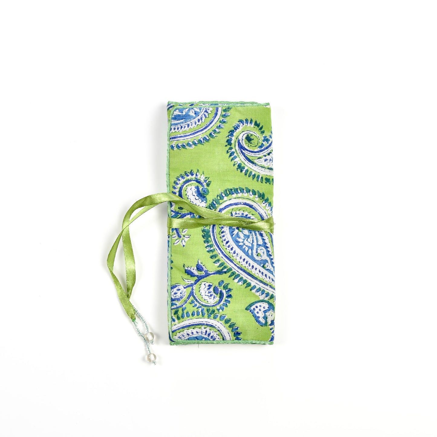 Block printed Green wrap-around cotton clutch