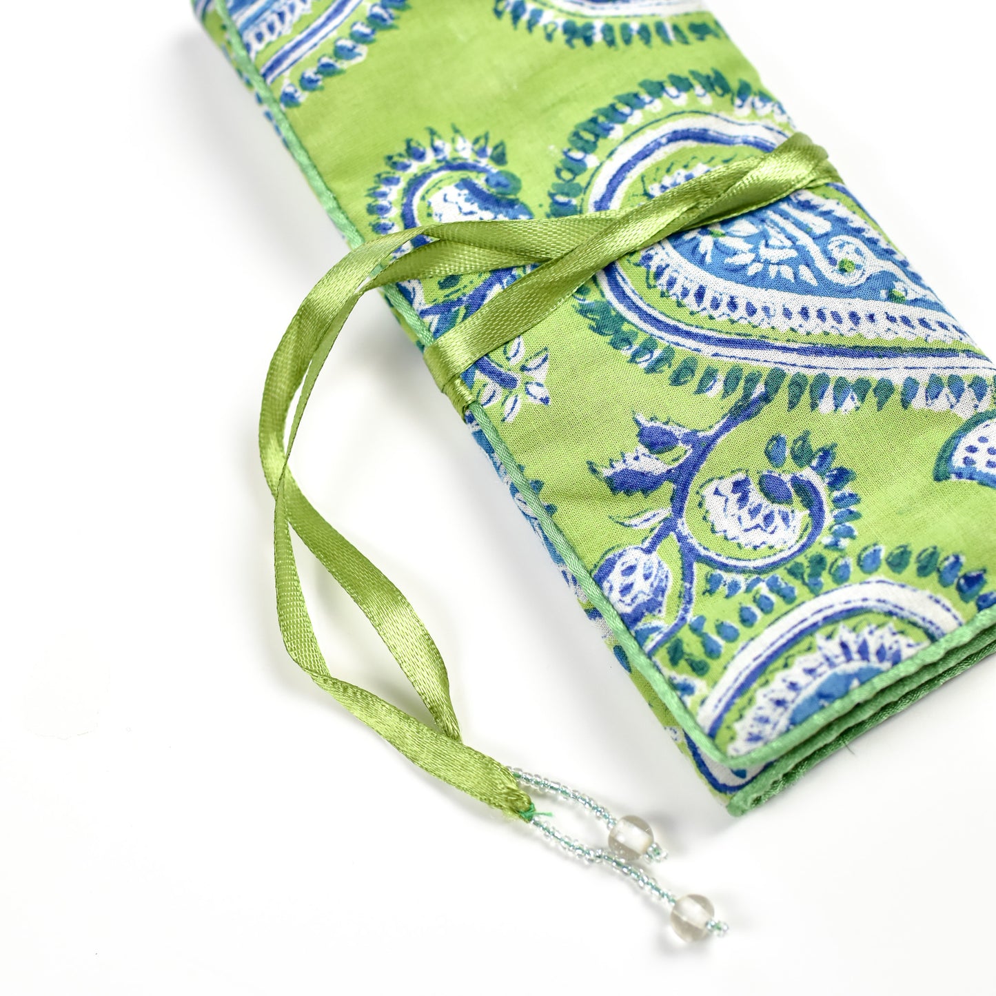 Block printed Green wrap-around cotton clutch