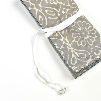 Grey Block Print Cotton Wrap-around Jewelry Organizer